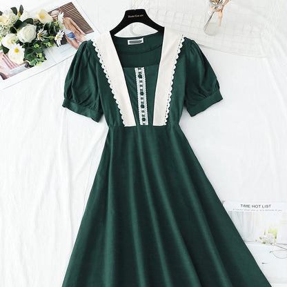 French Retro Tea Break temperament waist length skirt A-line skirt  4249