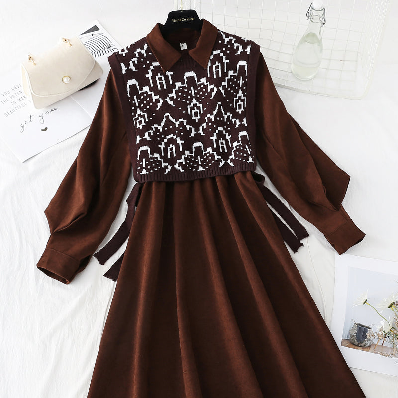 Slim knit dress versatile bottomed winter dress  4075