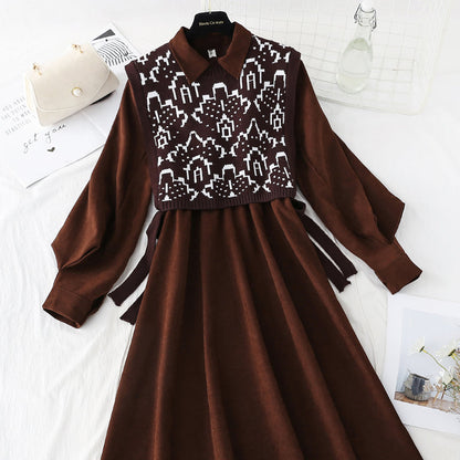 Slim knit dress versatile bottomed winter dress  4075