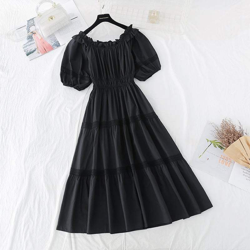 New style bubble sleeve temperament French light mature style slim skirt  4217