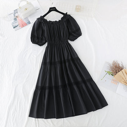 New style bubble sleeve temperament French light mature style slim skirt  4217