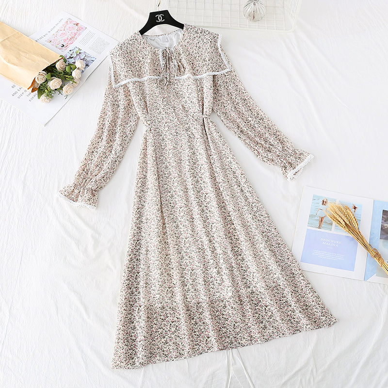 French retro floral lace up waist slim temperament long skirt  3924