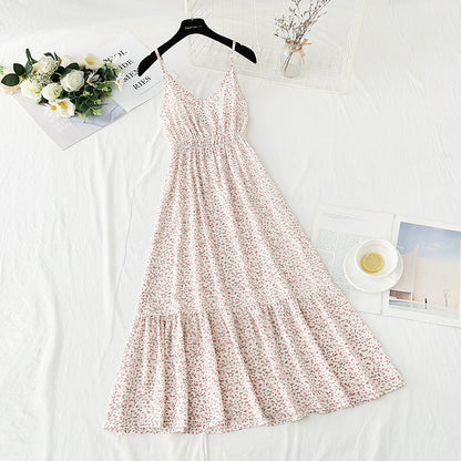 New sweet floral skirt French retro suspender dress  4123