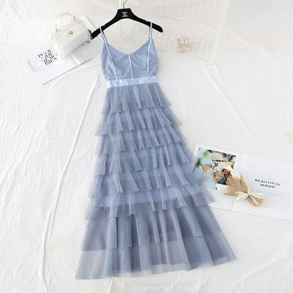 The new waist is slim, and the mesh cake skirt is long  4389