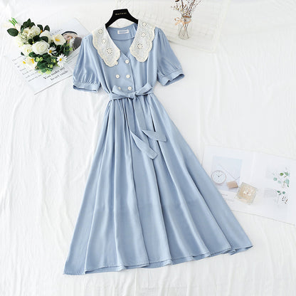 Cotton linen dress French retro fairy long skirt Platycodon grandiflorum skirt  4227