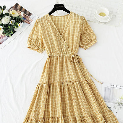 French retro V-neck dress with slim waist  4269