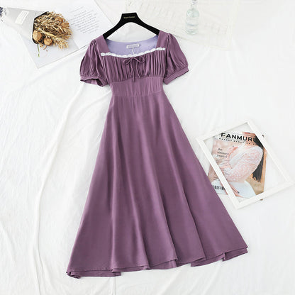 Close waist for thin temperament Square Neck Lace Edge French style  4193