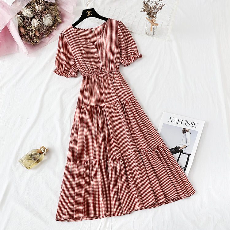 Plaid Dress is super xiansen, sweet and thin  4133