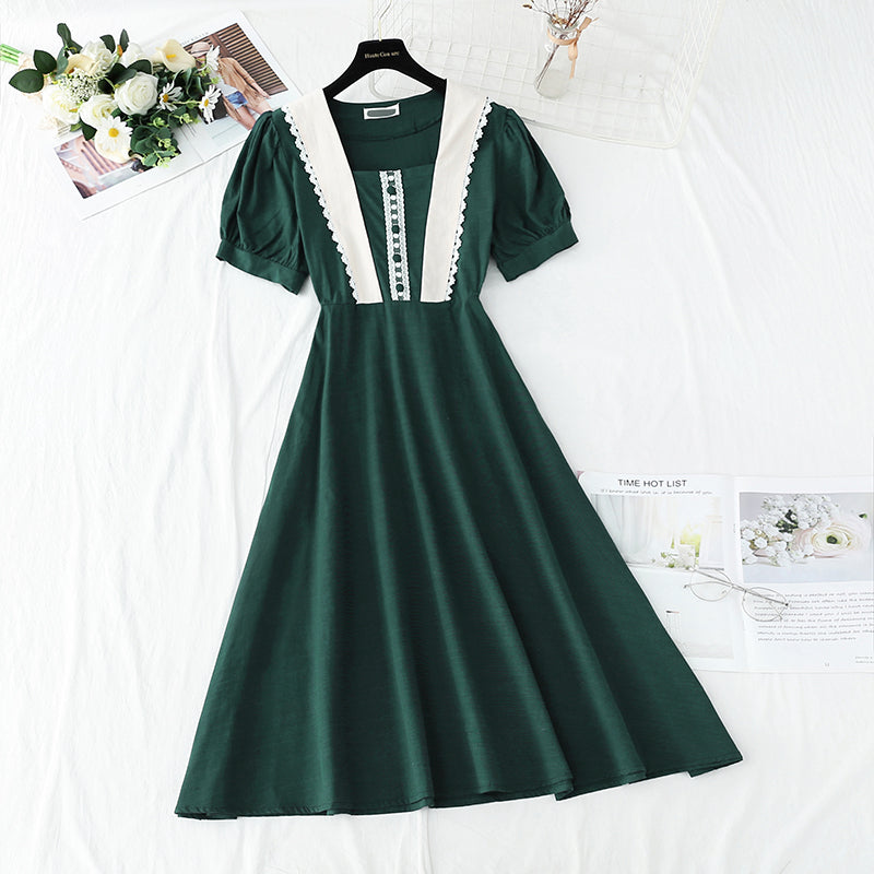 French Retro Tea Break temperament waist length skirt A-line skirt  4249