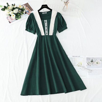 French Retro Tea Break temperament waist length skirt A-line skirt  4249