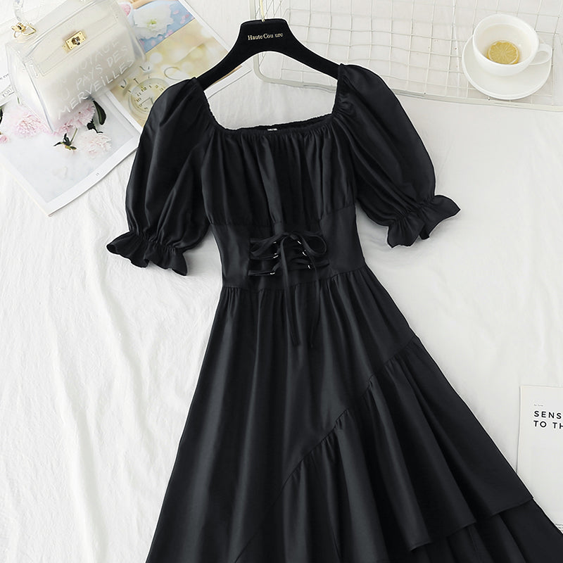 Off shoulder bandage waist slim irregular dress  4233