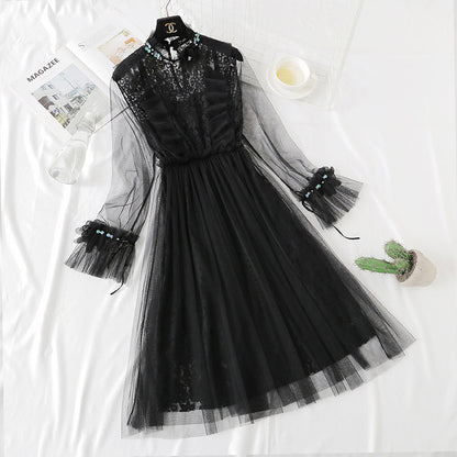 Heavy industry three-dimensional flower lace dress minority French style  4325