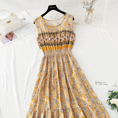 Long skirt with slim waist and French retro national style beach skirt  4126