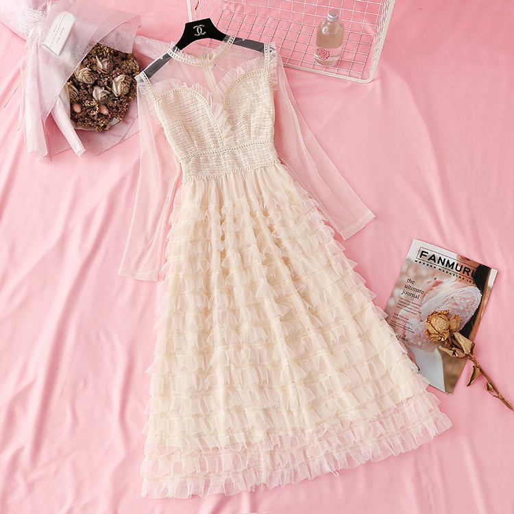 Mesh lace dress small fragrance layer upon layer cake long skirt  4294