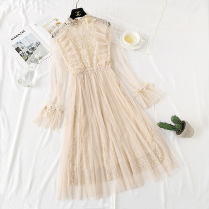 Heavy industry three-dimensional flower lace dress minority French style  4325
