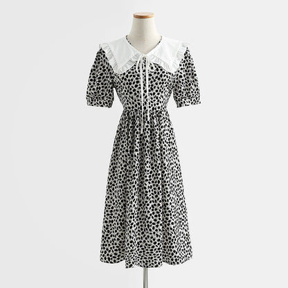 French retro doll neck cotton linen Floral Dress  4290
