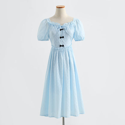 French one line neck bubble sleeve waist narrow skirt  4277