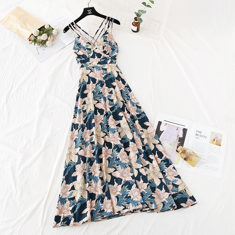 Broken Flower Chiffon dress female French first love skirt retro super Fairy  4108