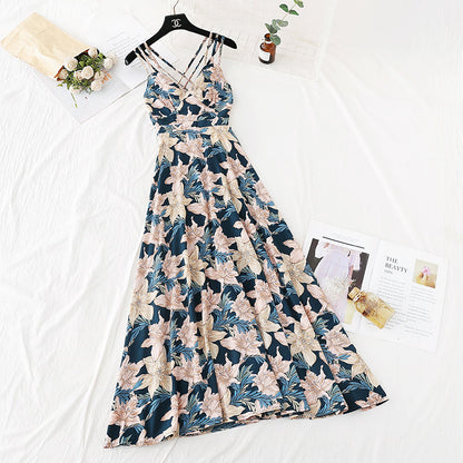 Broken Flower Chiffon dress female French first love skirt retro super Fairy  4108