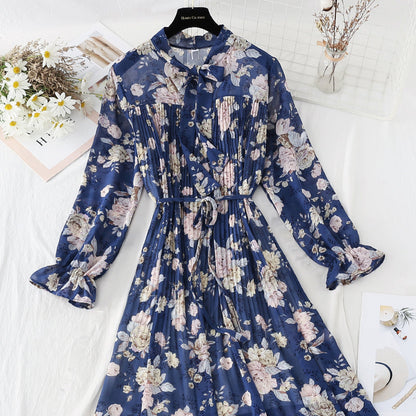 New women's slim skirt pleated fungus floral skirt  4084