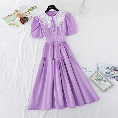 New style baby collar French waist closing skirt with thin temperament  4165