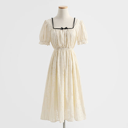 Niche design sense square collar Kikyo first love dress  4292