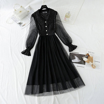Sequin lace dress doll neck French gauze Fairy Dress  4433