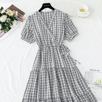 French retro V-neck dress with slim waist  4269