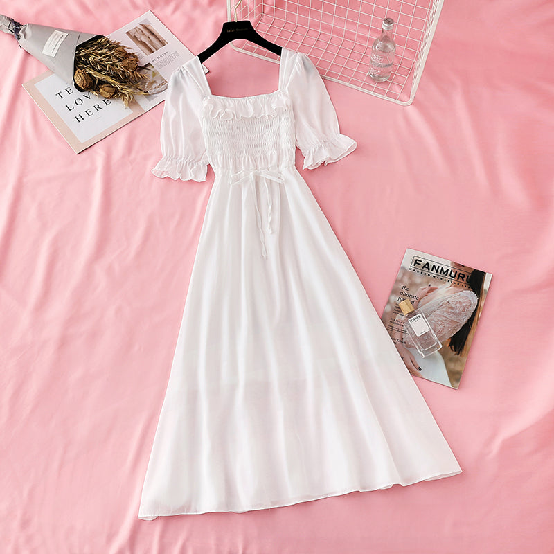 French retro Platycodon grandiflorum square collar Xianqi super xiansen long skirt  4143