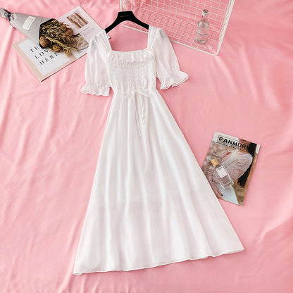 French retro Platycodon grandiflorum square collar Xianqi super xiansen long skirt  4143