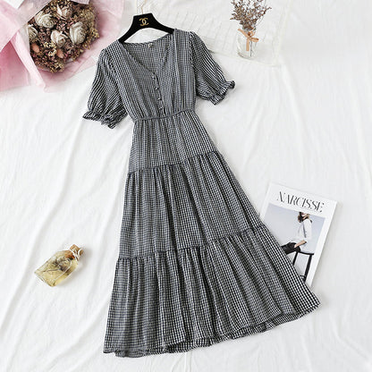 Plaid Dress is super xiansen, sweet and thin  4133
