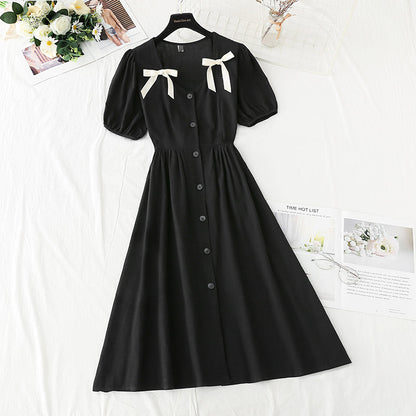 New French bow princess skirt bubble sleeve small skirt long  4247