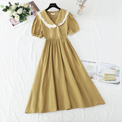 French retro doll collar bubble sleeve waist closing tea break skirt  4268