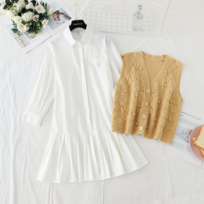 Candy colored vest pleated with shirt skirt fairy Sen Department  3919