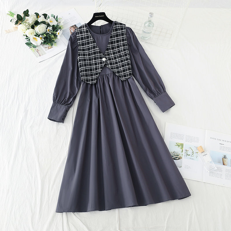 Cover your belly and look thin Korean fashion light cooked two-piece vest skirt  3915