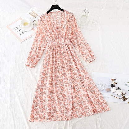 Chiffon dress is slim, light and mature, floral skirt  4083