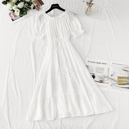 New tea break waist Cotton Linen Skirt long A-line skirt  4251