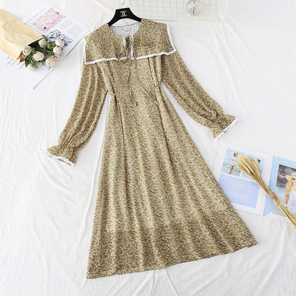 French retro floral lace up waist slim temperament long skirt  3924
