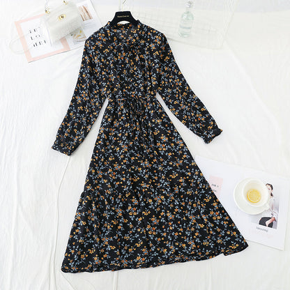The new long sleeved chiffon skirt is sweet and slim  3913