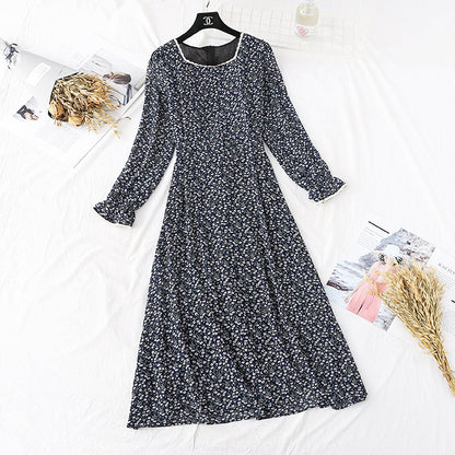 French retro super fairy square collar Lace Floral bottomed long skirt  3997