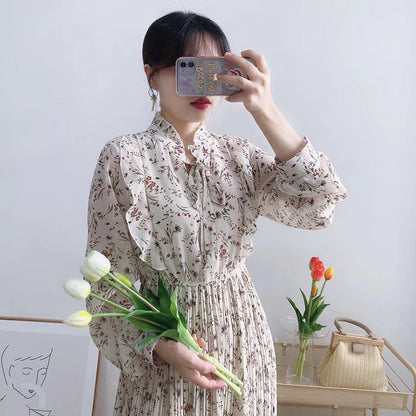 High waist thin fairy gentle wind snow spinning floral skirt  3897