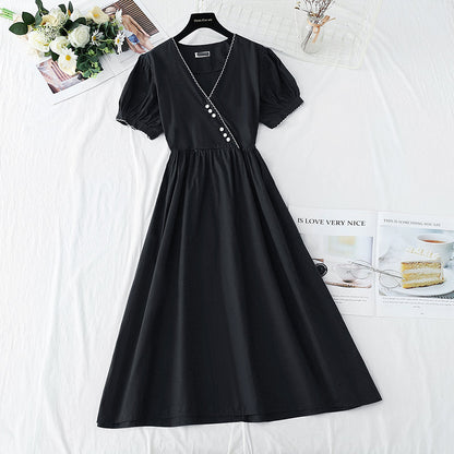 New tea break waist Cotton Linen Skirt long A-line skirt  4253