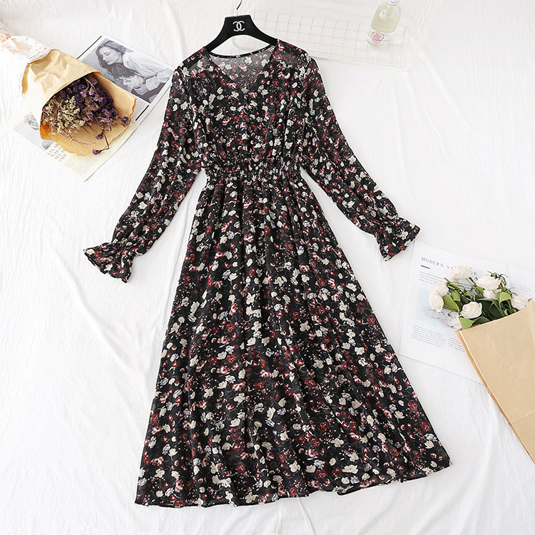 French retro floral dress fairy super fairy waist  4030