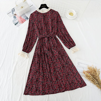 Retro waistband, slim temperament, gentle wind, Long Sleeve Chiffon Skirt  3893