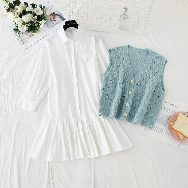 Candy colored vest pleated with shirt skirt fairy Sen Department  3919