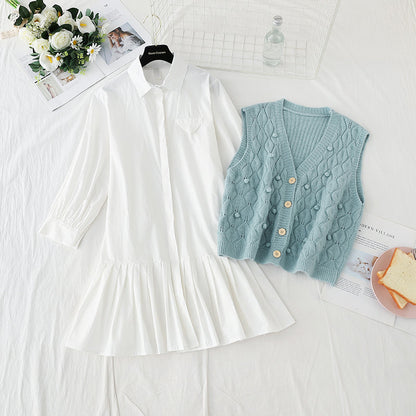 Candy colored vest pleated with shirt skirt fairy Sen Department  3919