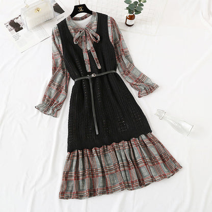 Fashion Net red chiffon bottomed dress for women  3865