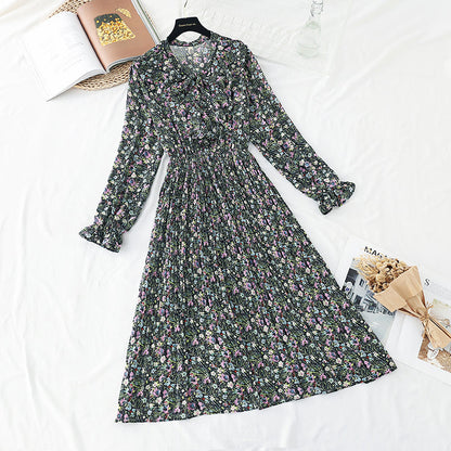 Broken Flower Chiffon pleated skirt with high and thin length over the knee  3878