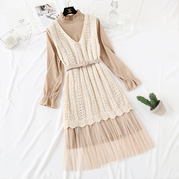 French retro vest lace gauze fairy two piece long skirt  3894