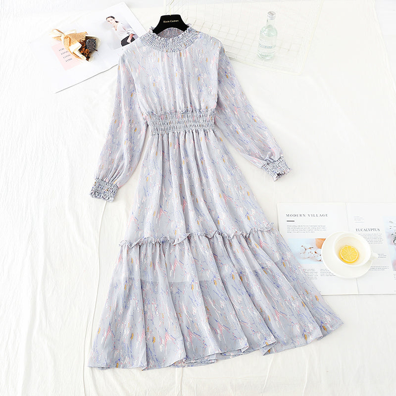 Slim waist with chiffon lining and knee length skirt  3876